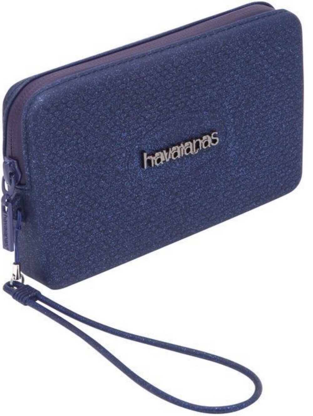 Havaianas NWT Navy Blue Glitter Mini Wristlet Rubber Clutch Bag Case